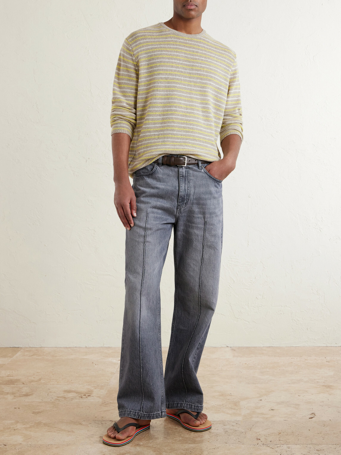 Auralee - Summer Striped Cashmere Sweater - Yellow
