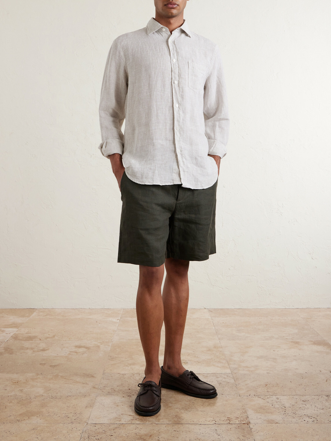 Hartford - Paul Striped Linen Shirt - Gray