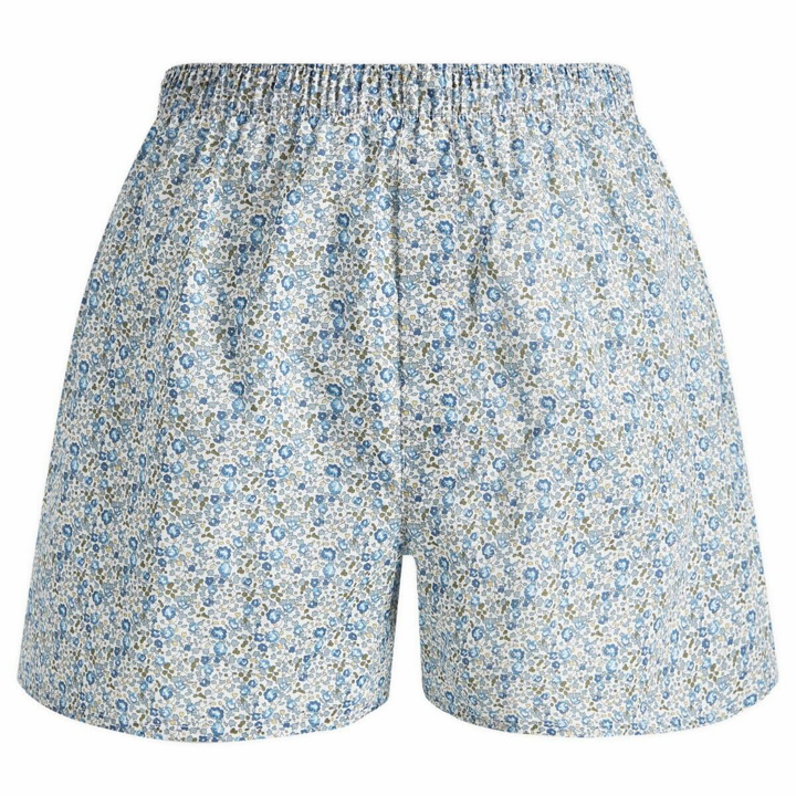 Photo: Sunspel Men's Printed Boxer Shorts in Blue Floral Ditsy