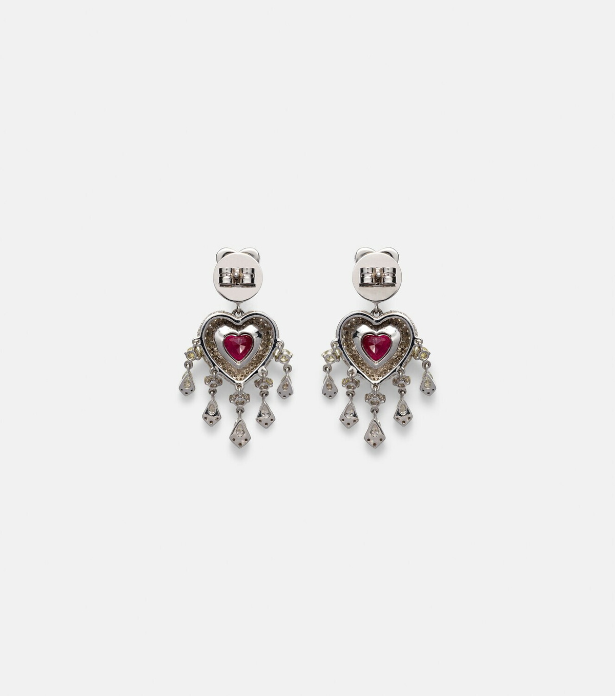 Kamyen Heart 18kt white gold earrings with rubies and diamonds