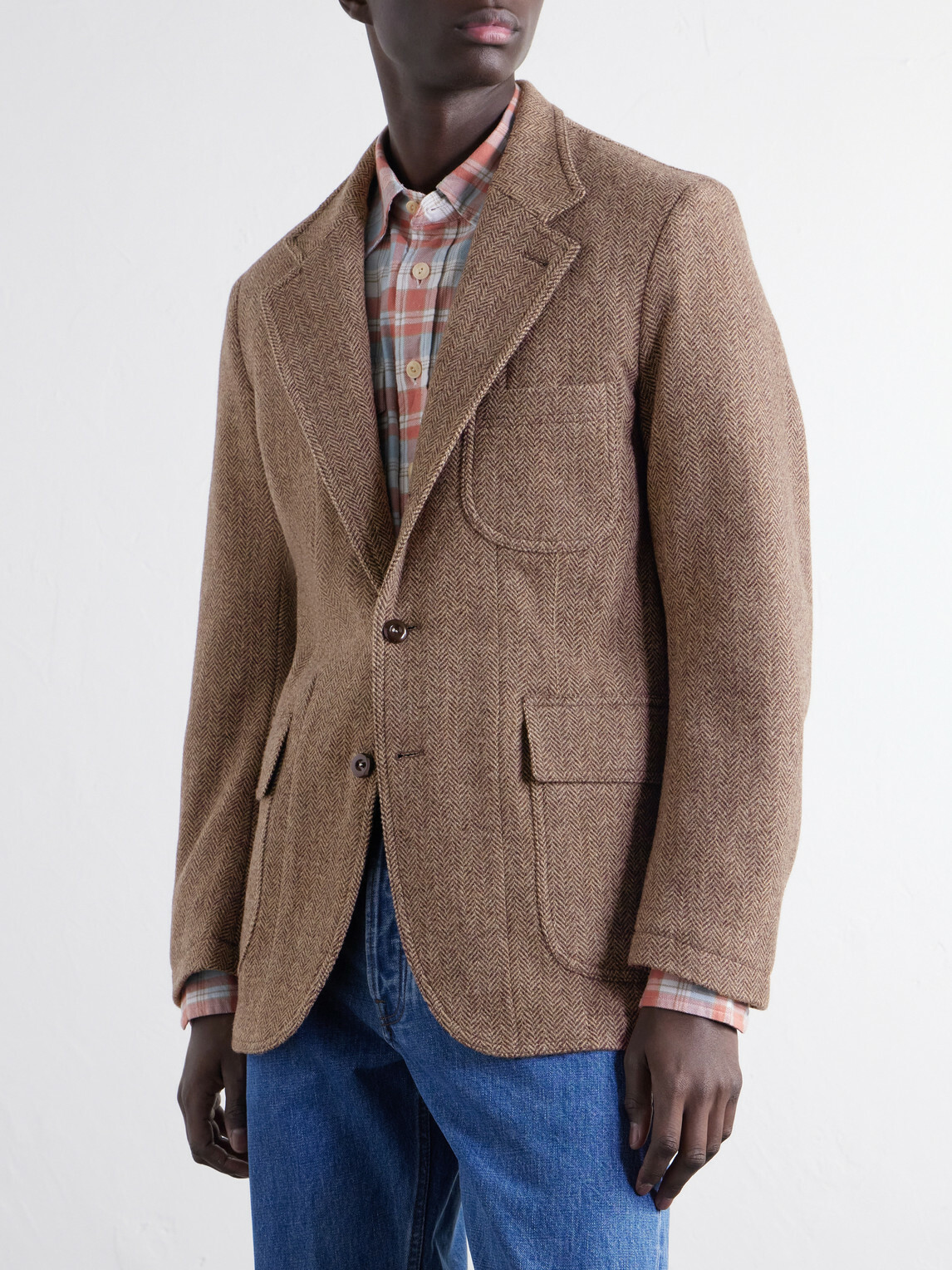 Drake's - Games Herringbone Virgin Wool-Tweed Blazer - Brown