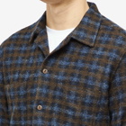 Universal Works Men's Checkered Fleece Work Shirt in Brown/Sky