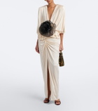 Jacques Wei Floral-appliqué gathered satin maxi dress