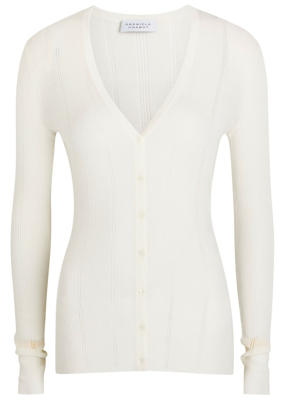 Gabriela Hearst Lillian Pointelle Wool Cardigan Ivory