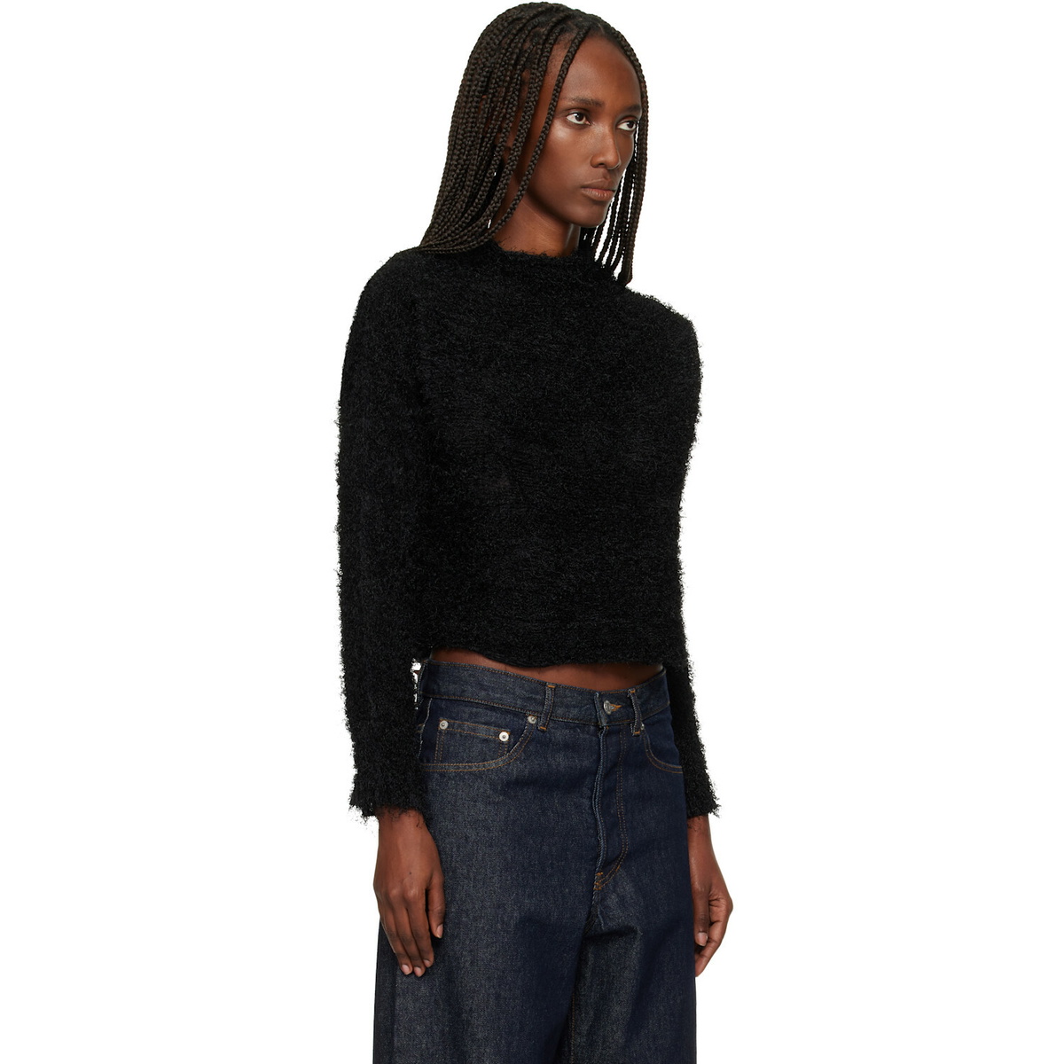 ISSEY MIYAKE Black Shifted Fuzzy Pleats Sweater