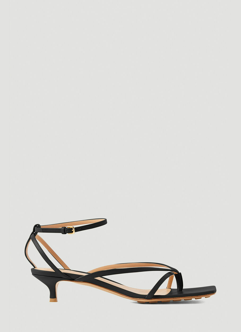 Stretch Strap Kitten Heel Sandals in Black Bottega Veneta