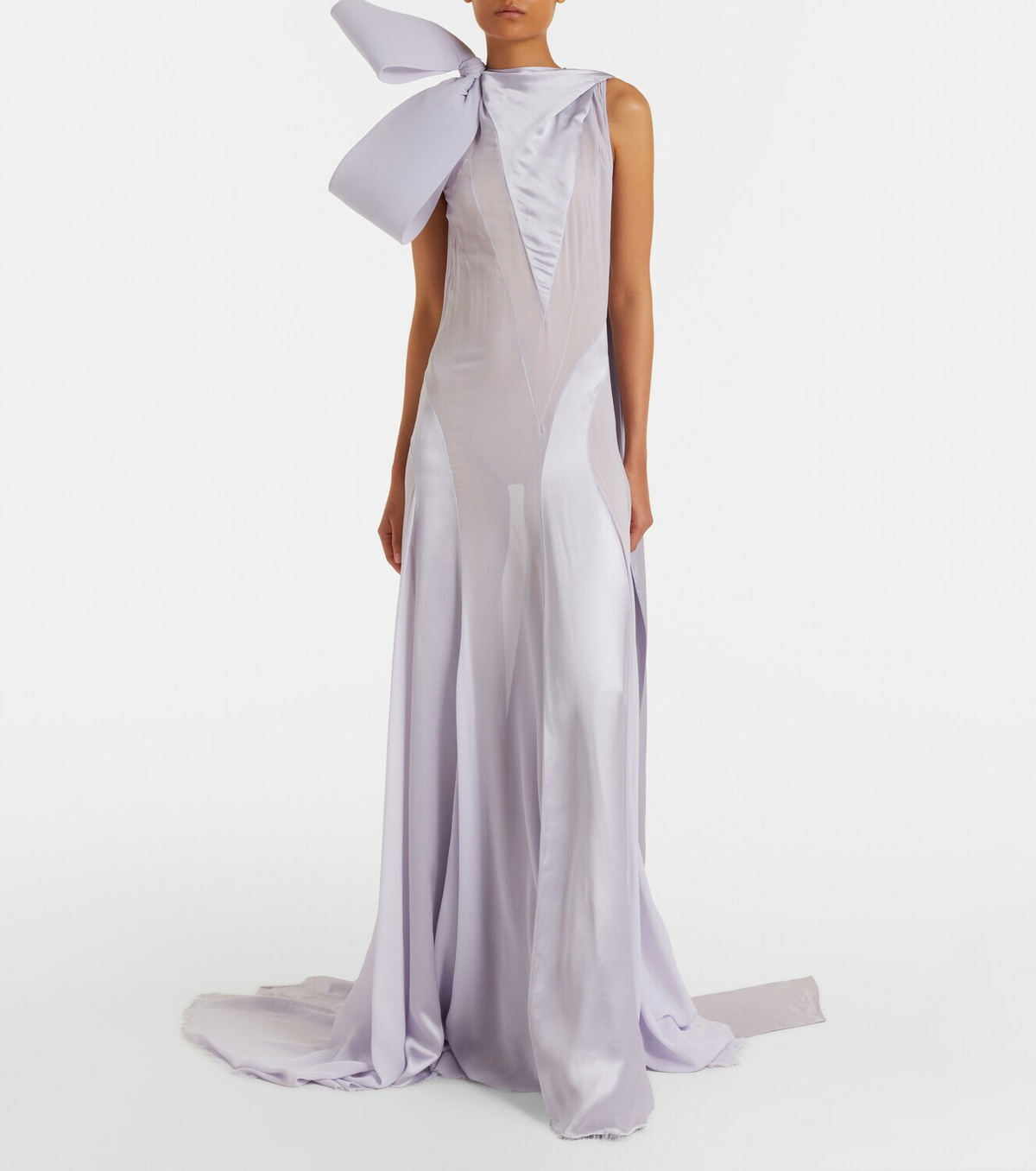 McQueen Bow-detail satin-paneled silk gown