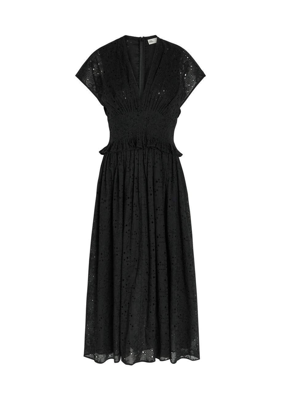 Tory Burch Embroidered Cotton Midi Dress Black