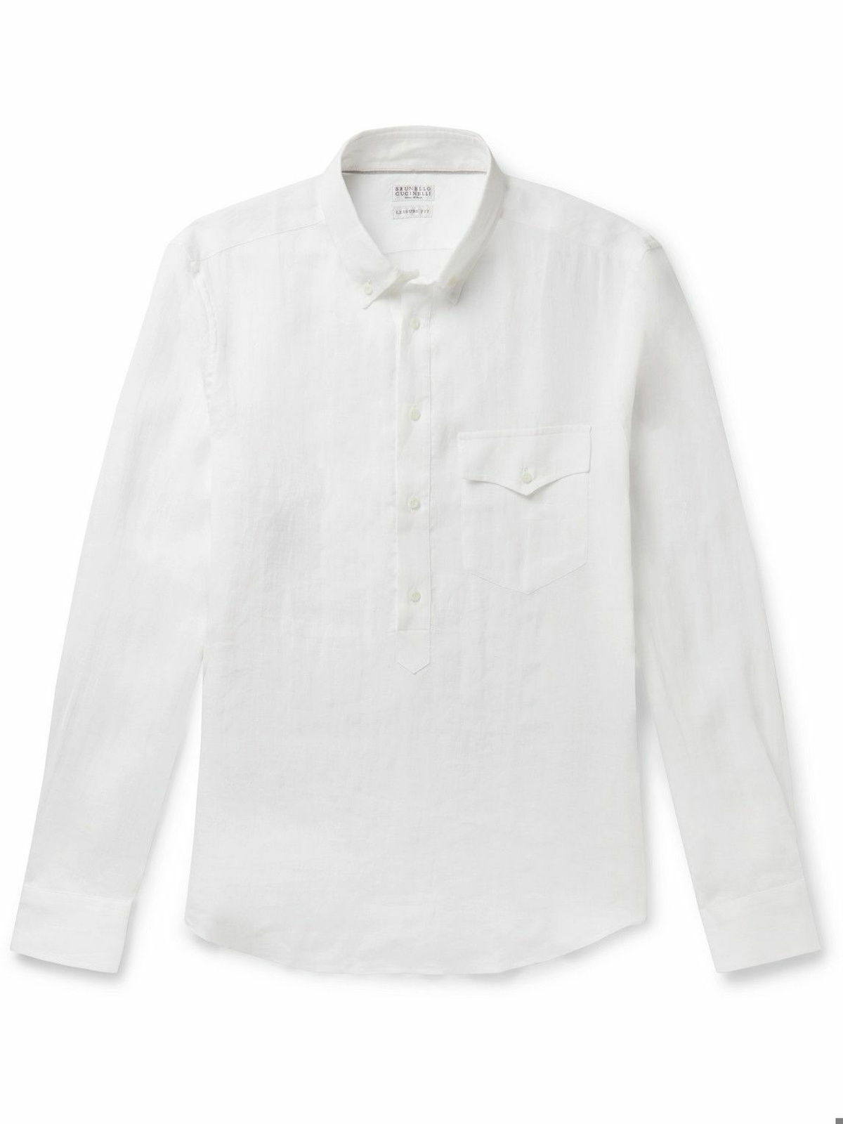 Brunello Cucinelli - Button-Down Collar Linen Half-Placket Shirt ...