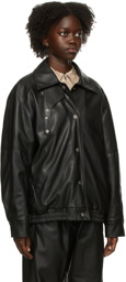 TheOpen Product Black Faux-Leather Bomber Jacket