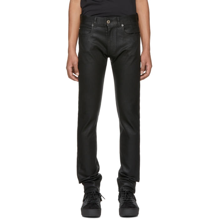 Photo: Versace Black Leather Effect Jeans 