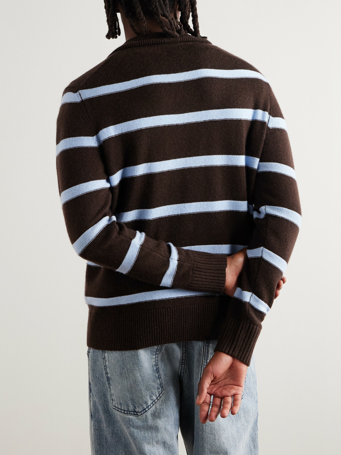 Allude - Troyer Striped Wool and Cashmere-Blend Half-Zip Sweater - Brown