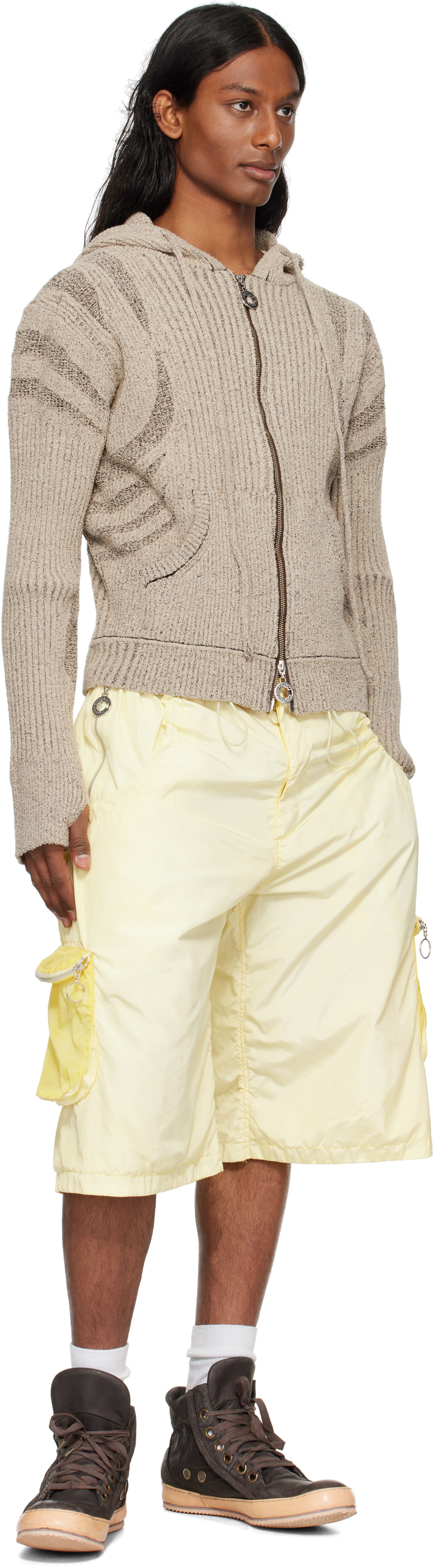 Charlie Constantinou Beige & Brown Knit Zip Hoodie