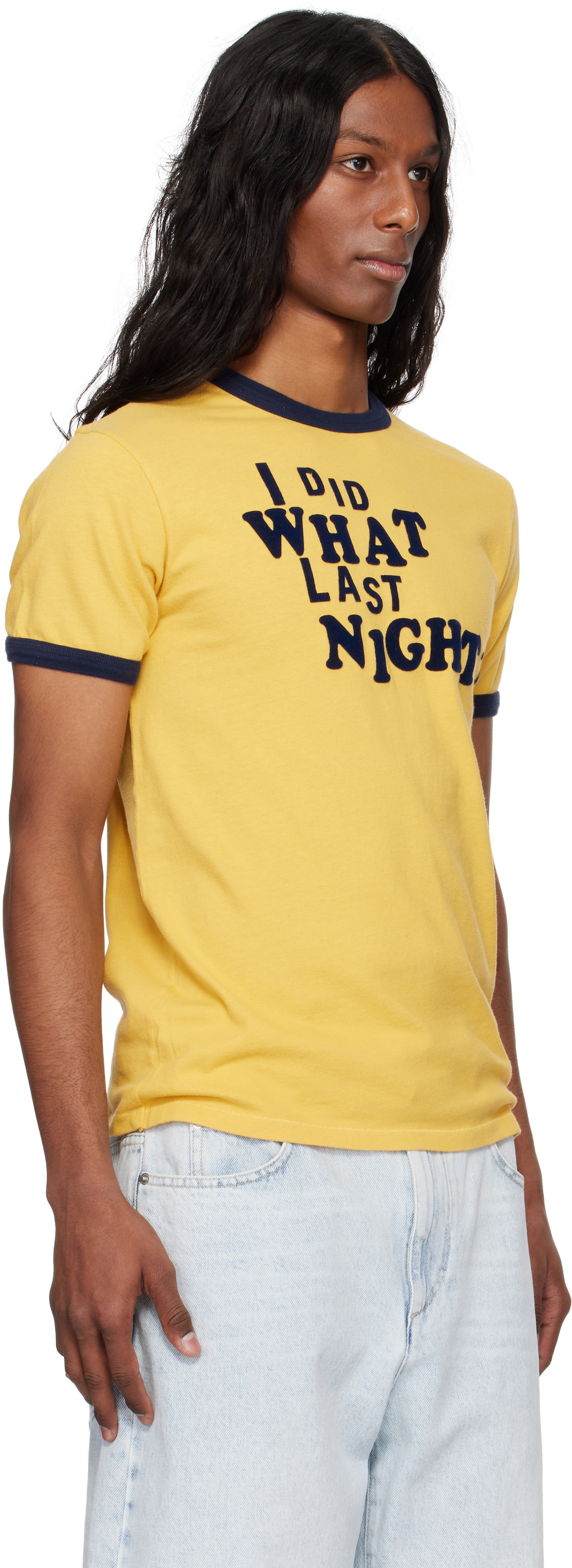 ERL Tシャツ　I DID WHAT LAST NIGHT RINGER-T ERL I Did What Last Night Ringer T-Shirt Knit in Yellow | FWRD