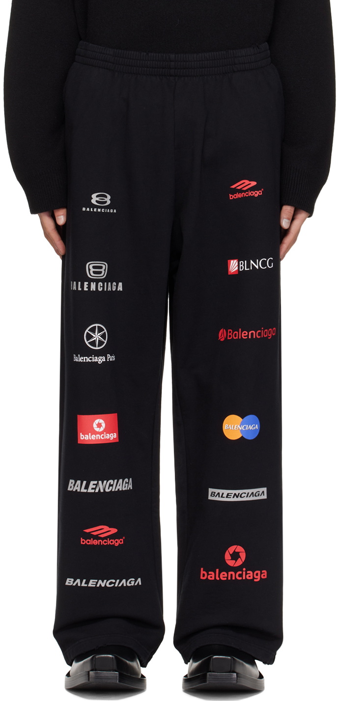Balenciaga Men's Outline Sweat Pants in Washed Black/White Balenciaga
