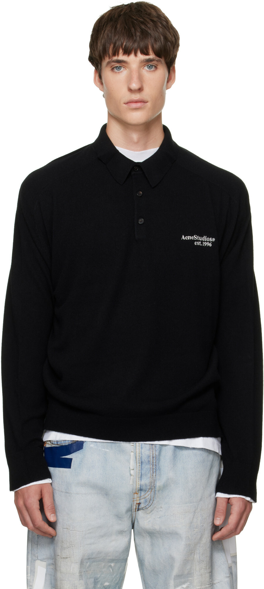 Acne Studios Black Wool Knit Polo
