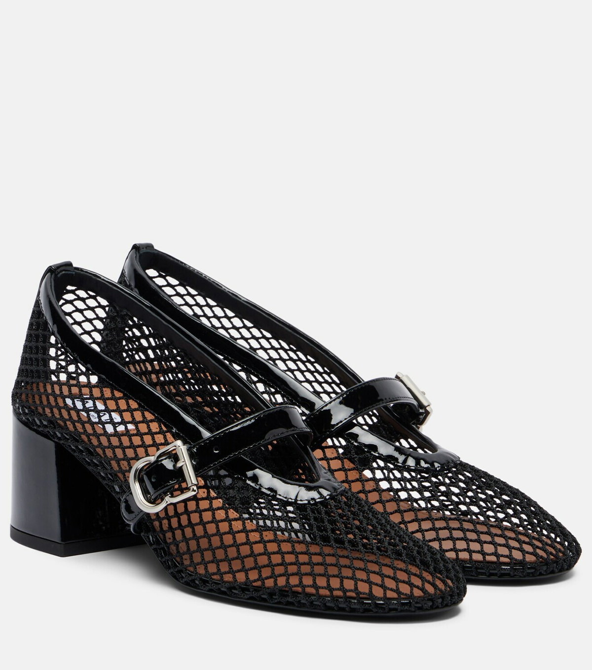 Alaïa Fishnet leather-trimmed Mary Jane pumps