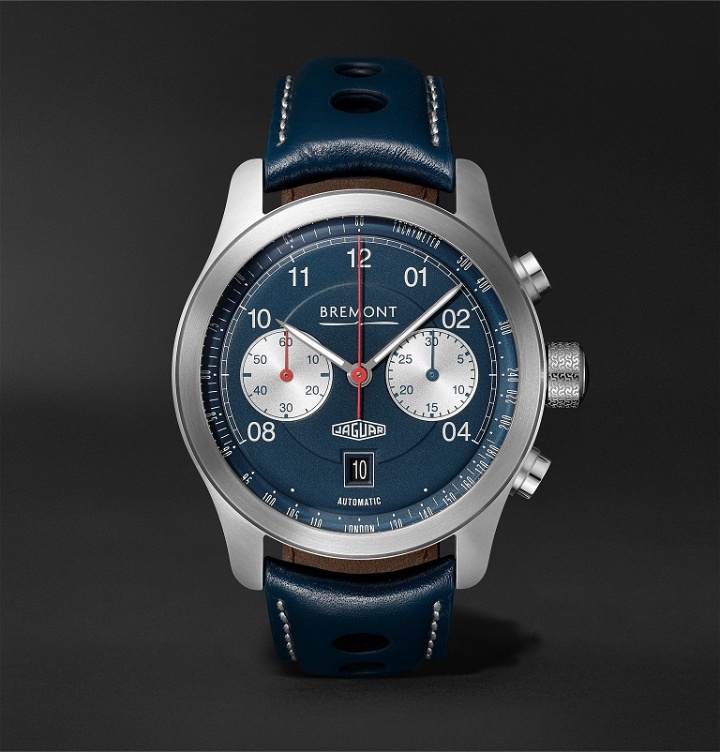Photo: Bremont - Limited Edition Jaguar D-Type Chronograph 43mm Stainless Steel and Leather Watch - Blue