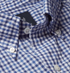 Drake's - Button-Down Collar Gingham Cotton and Linen-Blend Shirt - Blue