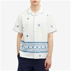 Wax London Men's Didcot Daisy Embroidery Vacation Shirt in Ecru/Blue
