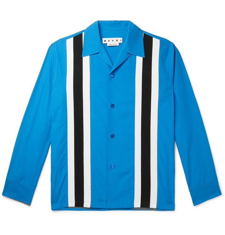 Photo: MARNI - Camp-Collar Striped Cotton-Poplin Shirt - Blue