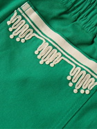 BODE - Ripple Straight-Leg Embellished Grosgrain-Trimmed Cotton-Canvas Shorts - Green
