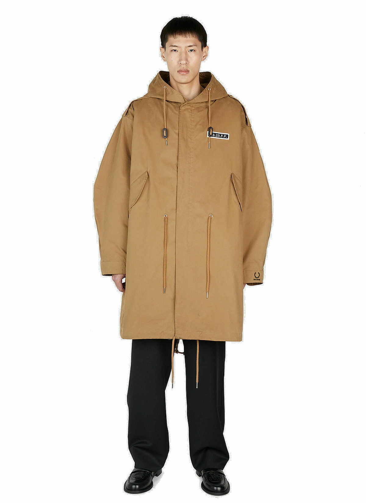 Photo: Raf Simons x Fred Perry - Printed Parka Coat in Camel
