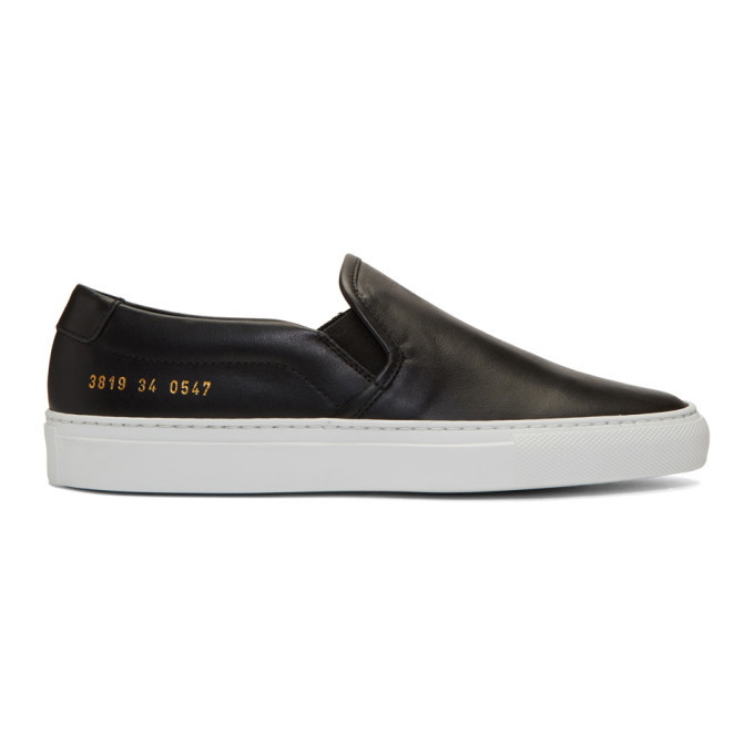 Photo: Woman by Common Projects Black Leather Slip-On Sneakers