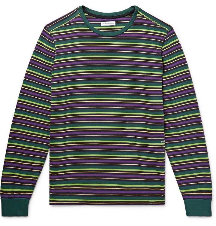 Photo: Pop Trading Company - Alpine Logo-Embroidered Striped Cotton-Jersey T-Shirt - Men - Green