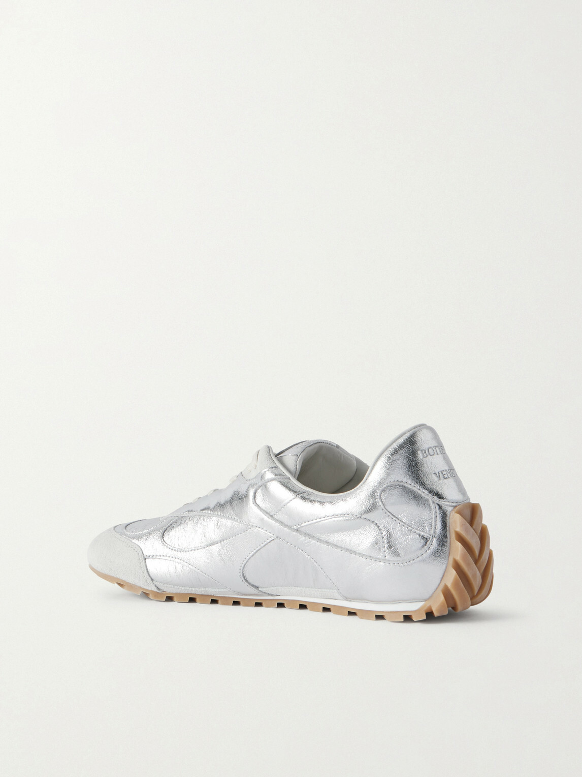 Bottega Veneta - Orbit Flash Suede-Trimmed Metallic Leather Sneakers - Silver