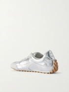 Bottega Veneta - Orbit Flash Suede-Trimmed Metallic Leather Sneakers - Silver