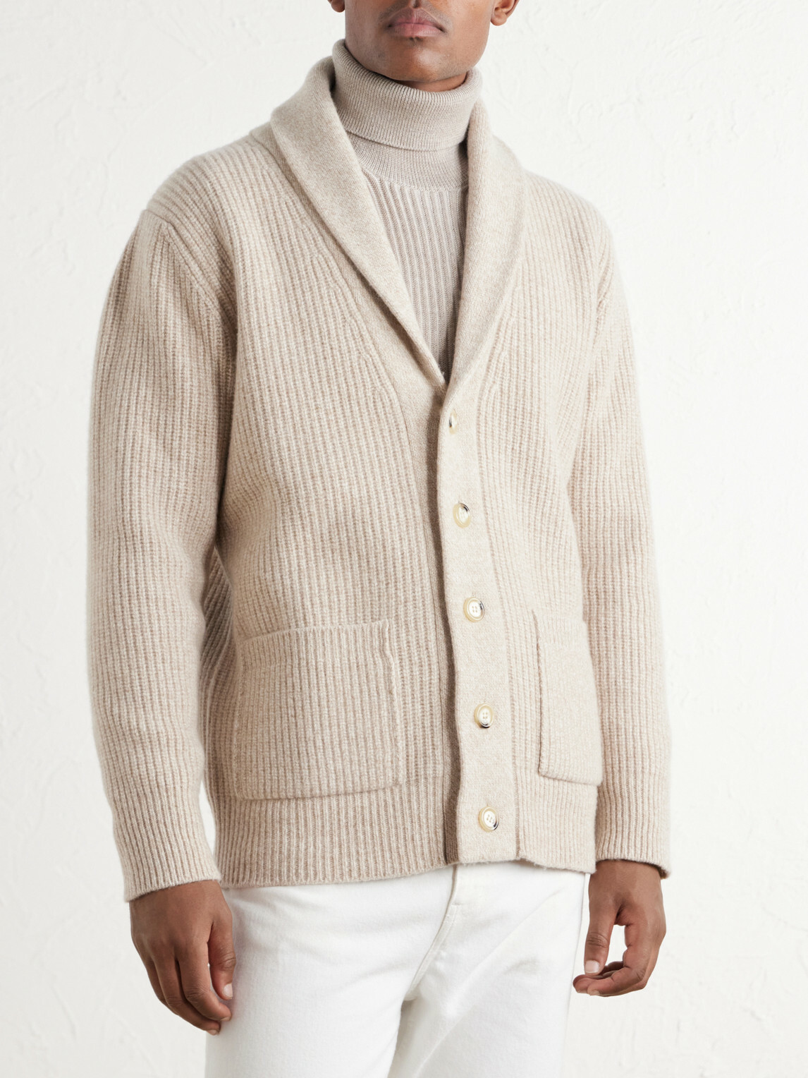 De Petrillo - Ribbed Merino Wool and Cashmere-Blend Cardigan - Neutrals
