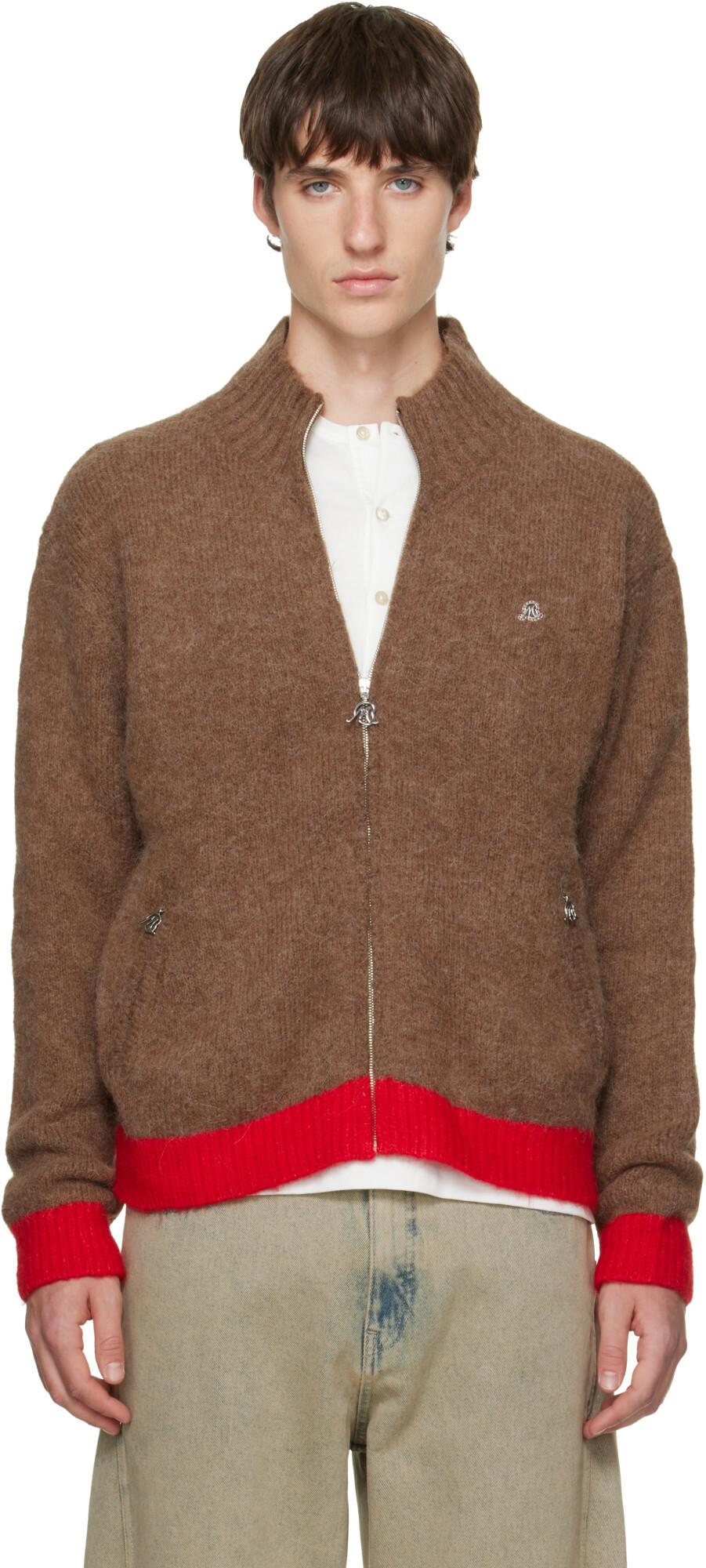 BLUEMARBLE Brown Brushed Wool Zipped Cardigan