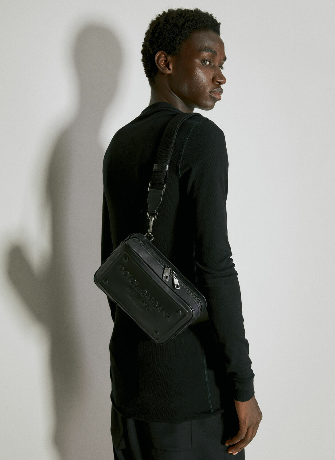 Dolce & Gabbana Embossed Logo Leather Crossbody Bag