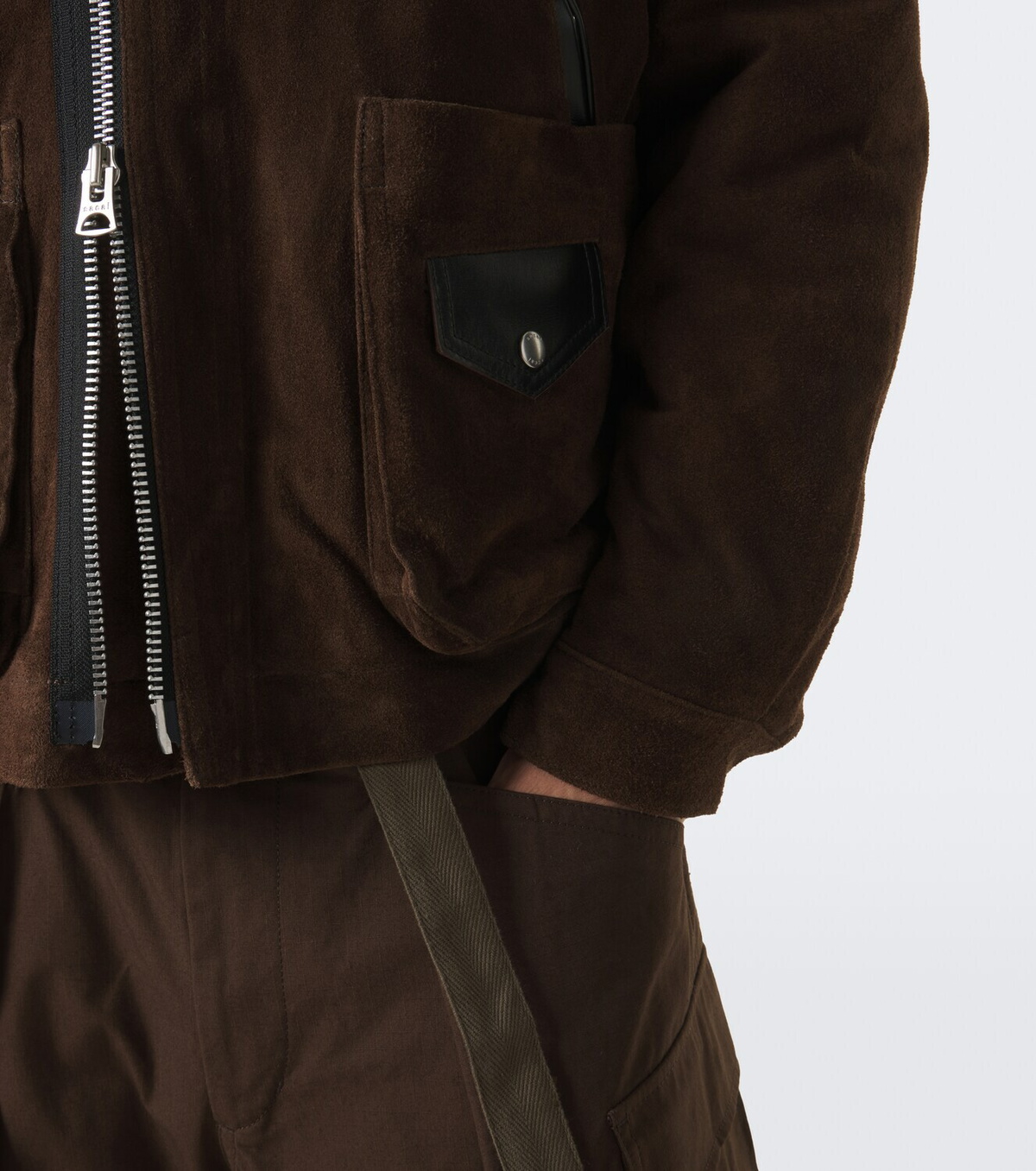 Sacai Leather-trimmed suede blouson jacket