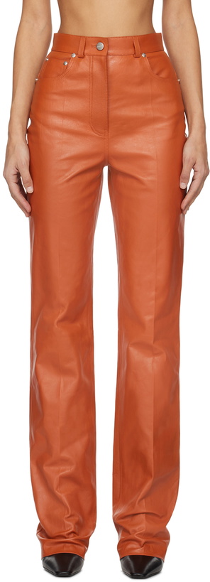 Photo: Ferragamo Orange Five-Pocket Leather Pants