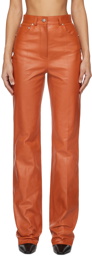 Ferragamo Orange Five-Pocket Leather Pants