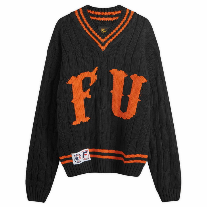 Photo: FUCT Men's Letterman V-Neck Knitted Jumper in Black