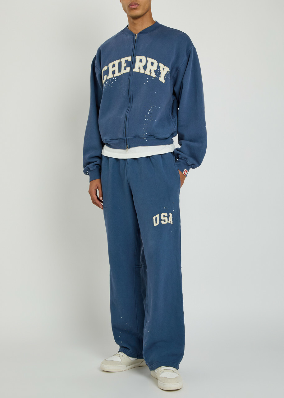 Cherry Los Angeles Logo Appliquéd Zip-through Cotton Sweatshirt Blue