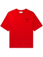 AMI PARIS - Logo-Embroidered Cotton-Jersey T-Shirt - Red