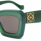 Loewe Eyewear Women's Loewe Cat Eye Sunglasses in Shiny Dark Green/Brown 