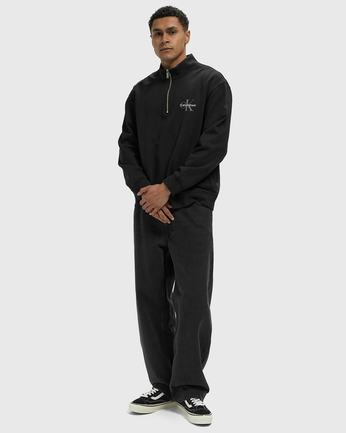 Calvin Klein Jeans LS EU 350TERRY MICRO MONOLOGO QT Black Mens Half-Zip