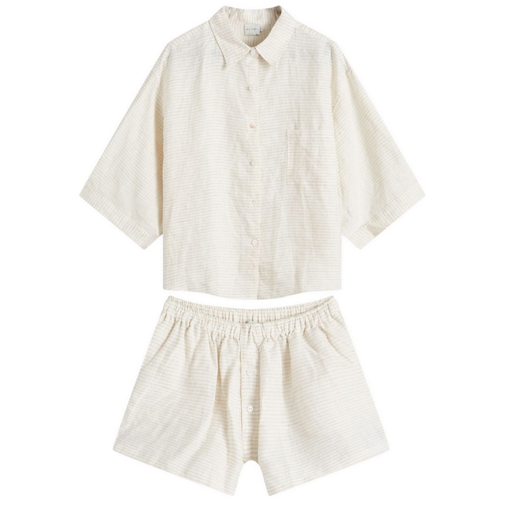 Photo: Deiji Studios Women's Linen Stripe 03 Set in Linen Story Stripe