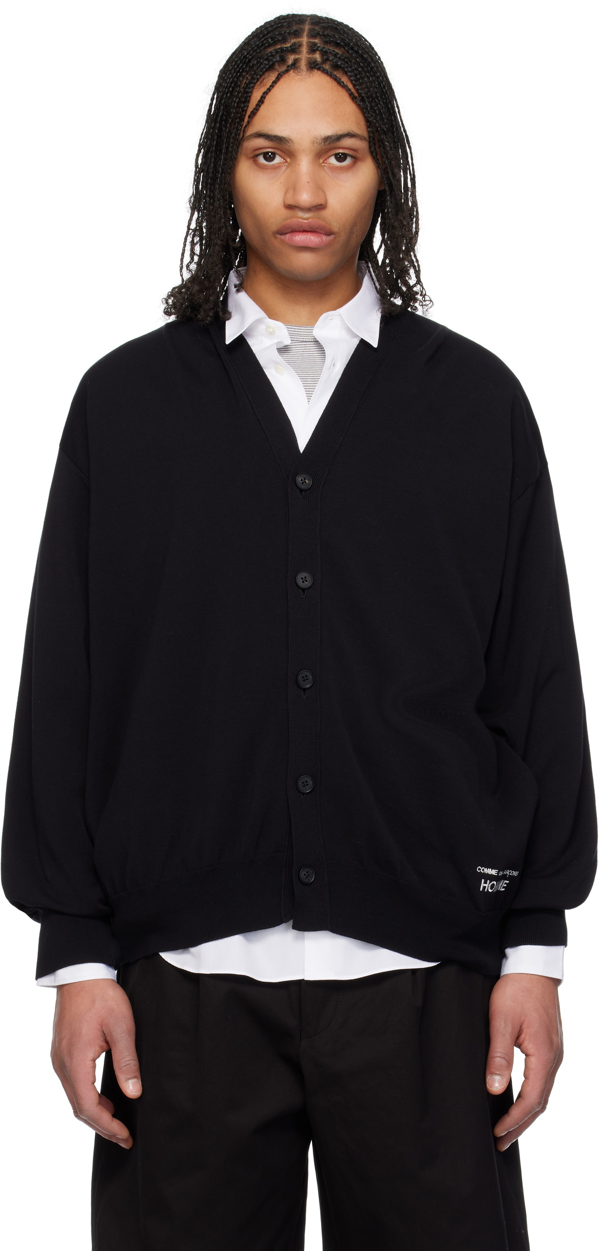 Comme des Garçons Homme Black Cotton V-Neck Cardigan