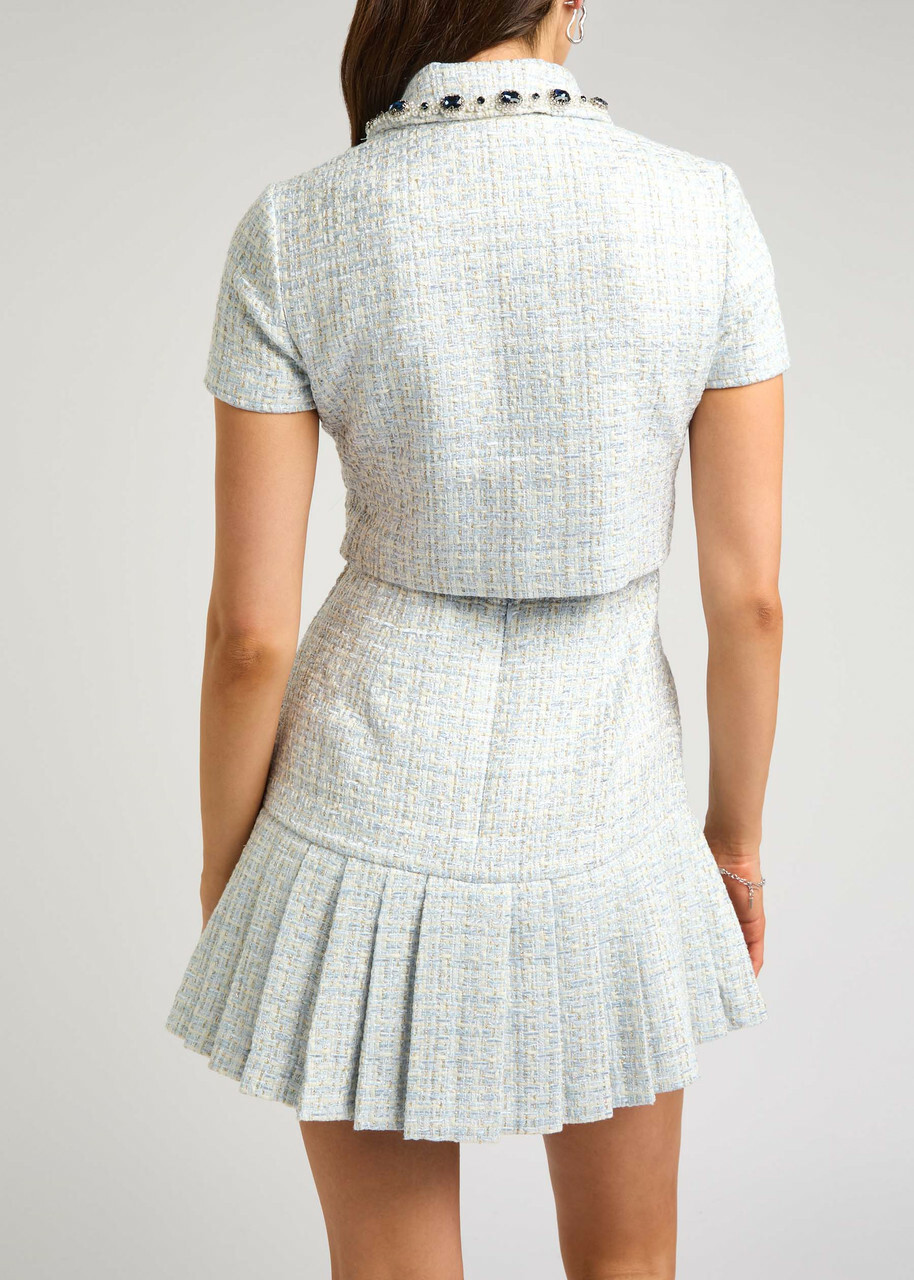 Self-portrait Embellished Metallic Tweed Mini Dress Blue