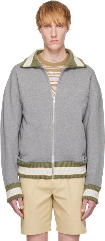 Photo: Maison Kitsuné Gray Varsity Zipped Bomber Jacket