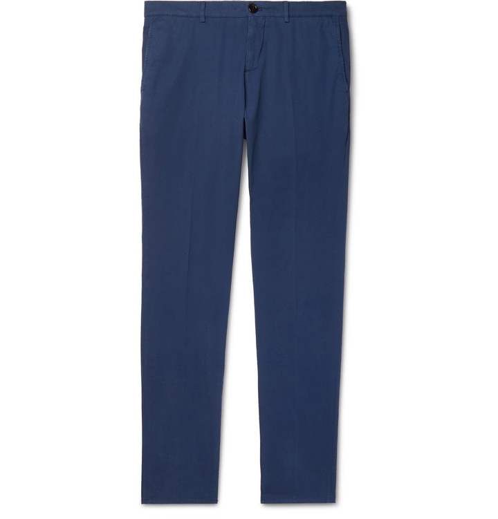 Photo: Brunello Cucinelli - Slim-Fit Cotton-Blend Twill Trousers - Blue