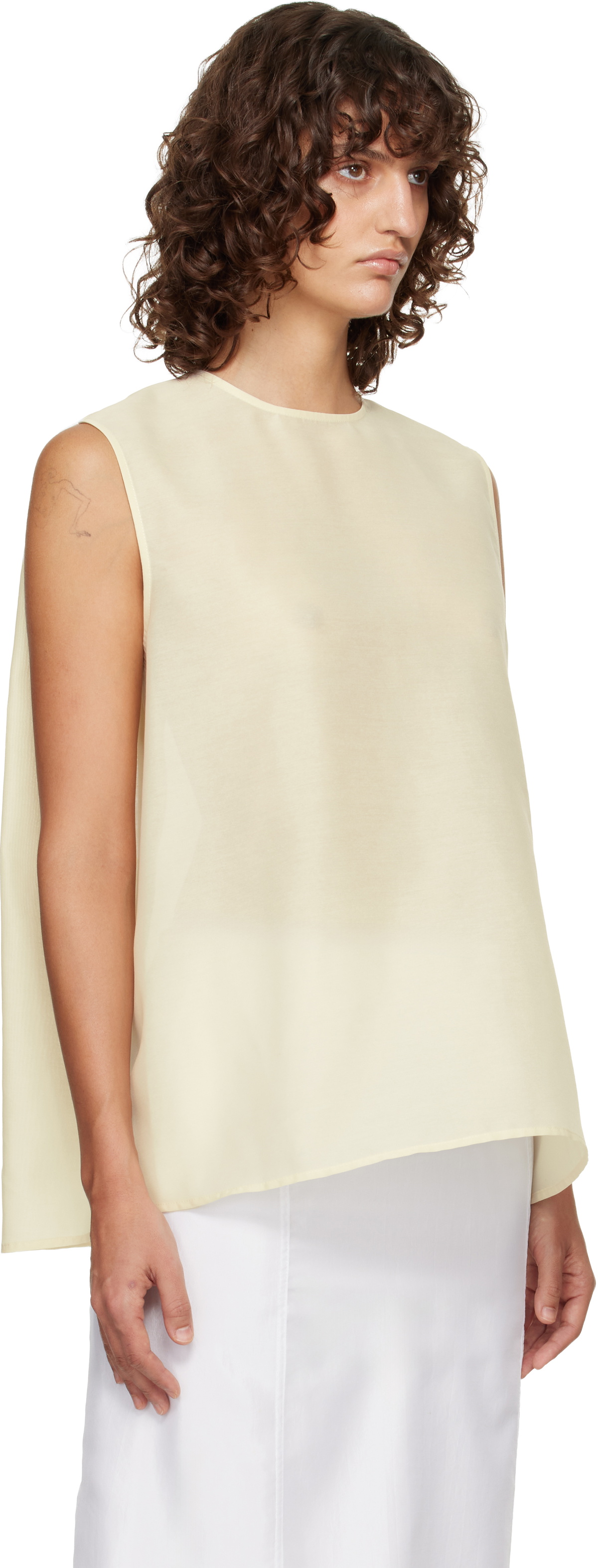 LE17SEPTEMBRE Off-White Boucle Back Button Sleeveless Top