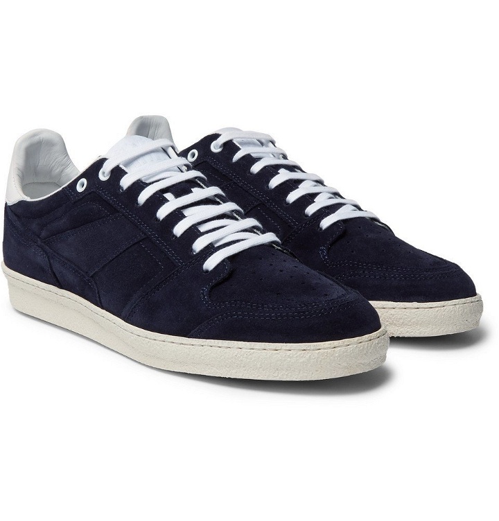 Photo: AMI - Leather-Trimmed Suede Sneakers - Men - Navy