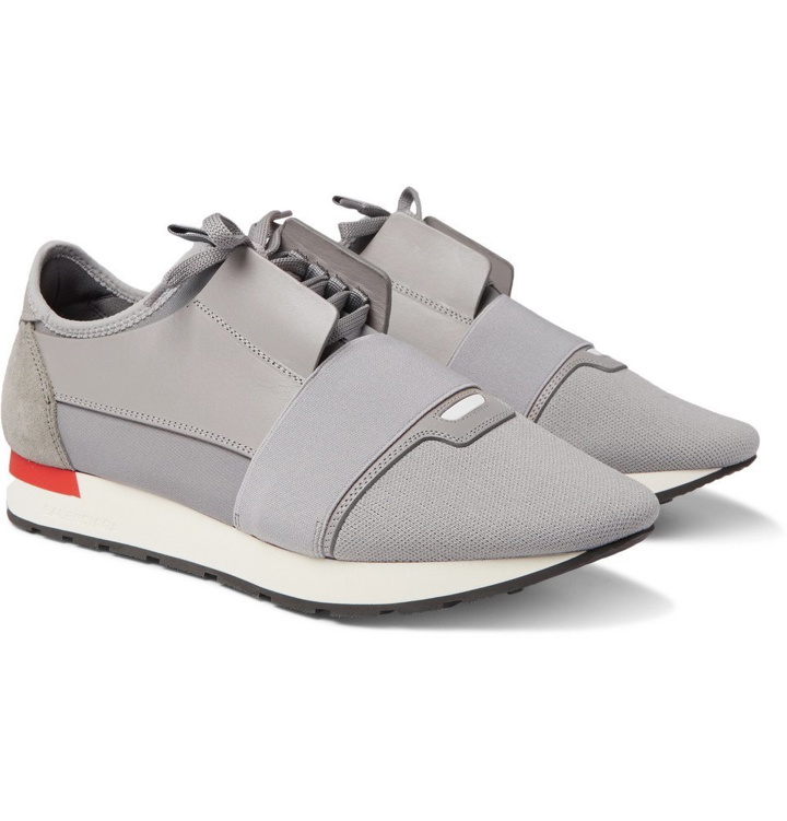 Photo: Balenciaga - Race Runner Leather, Suede and Neoprene Sneakers - Gray